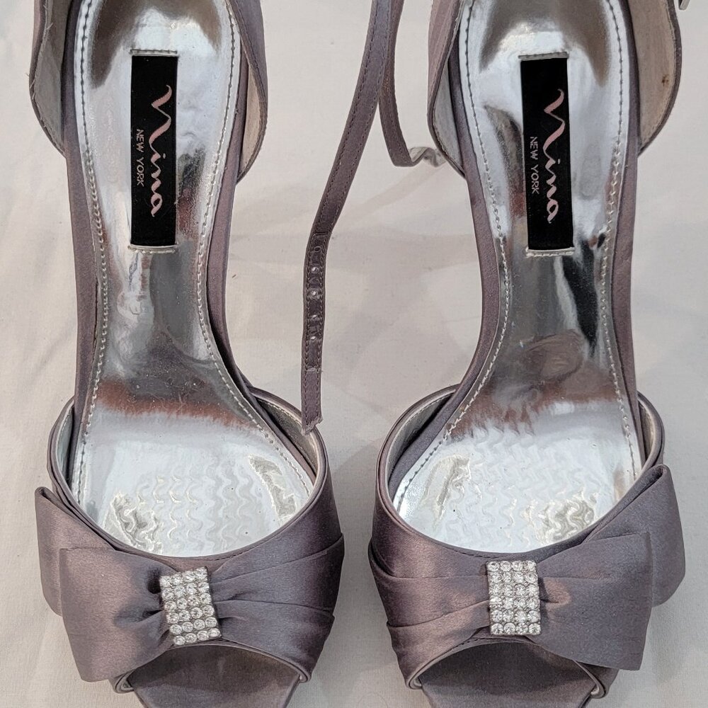 Nina Royal Silver Heels – Women’s Evening Dress Shoes – Sparkling Style Size 8